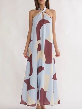 Mireille Backless Halter Maxi Dress Print Chocolate